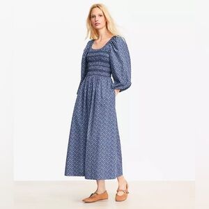 LOFT Blue Floral Smocked Dress XXL